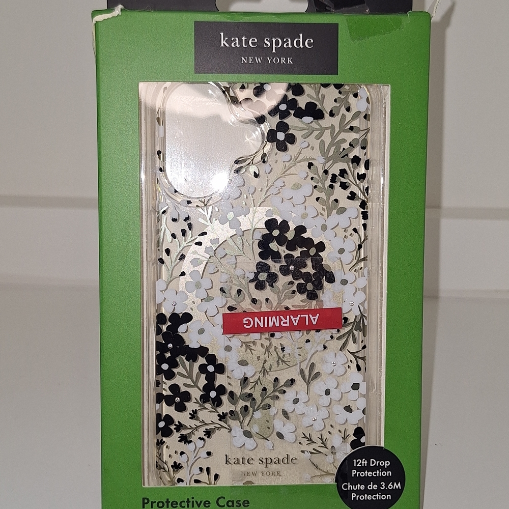 NIB Kate Spade Black, White & Silver  Floral iPhone 16 Case